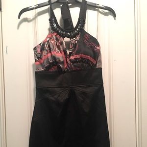 Satin Halter Dress, black/red